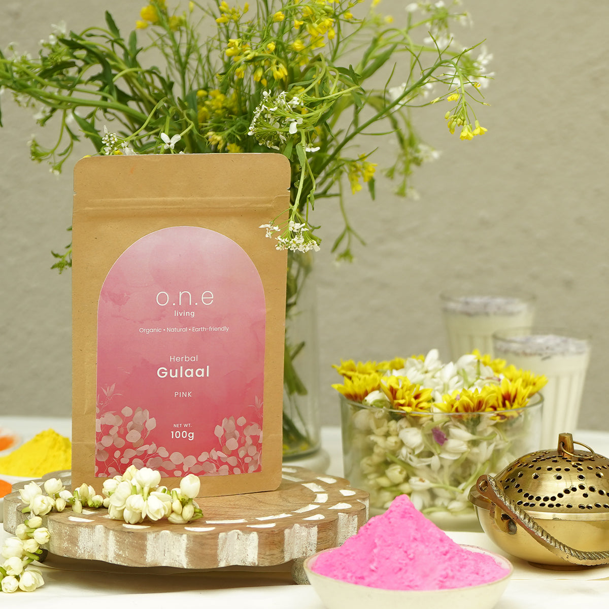 Natural Herbal Gulaal | Pink, Yellow, Green & Orange | Set of 4