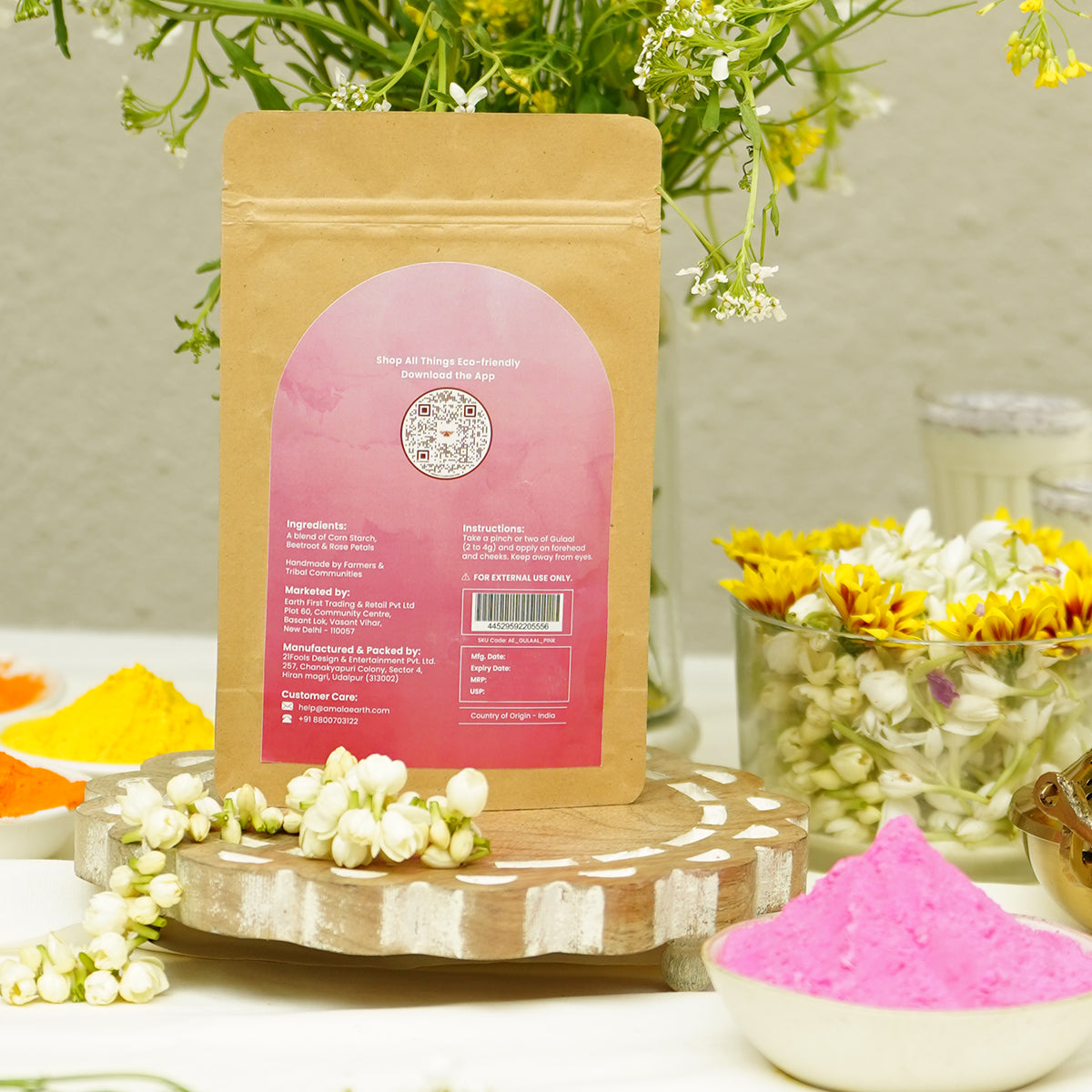 Natural Herbal Gulaal | Pink, Yellow, Green & Orange | Set of 4