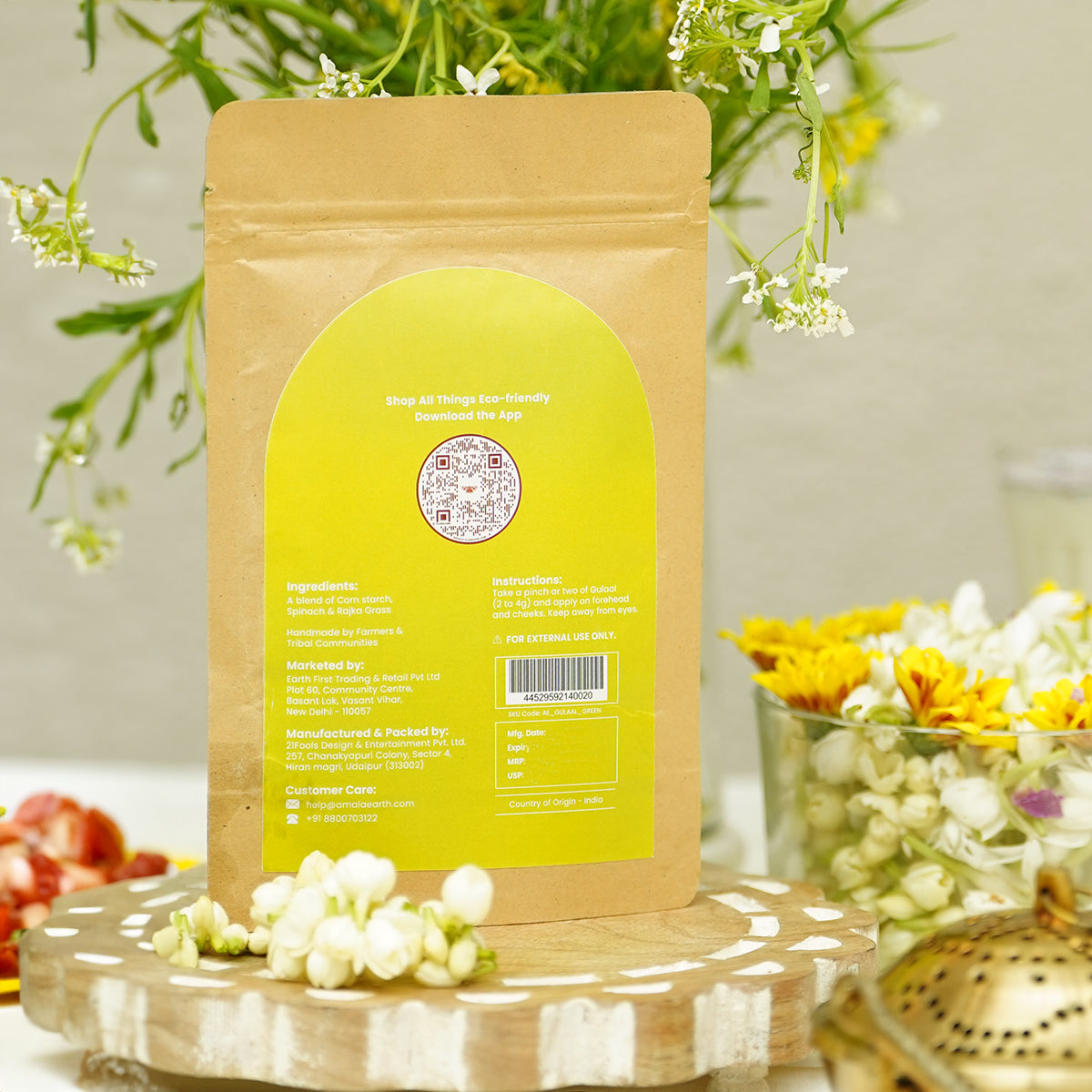 Natural Herbal Gulal | Green & Orange | 100 g | Set of 2