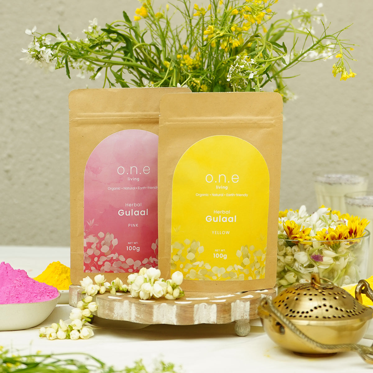 Natural Herbal Gulal | Pink & Yellow | 100 g | Set of 2