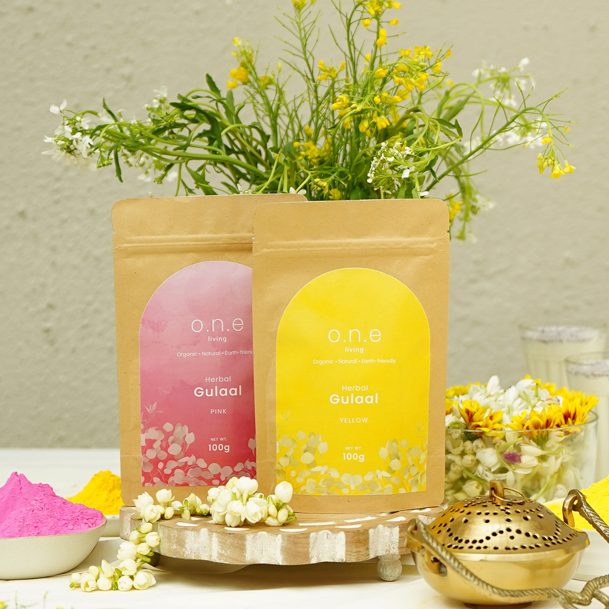 Natural Herbal Gulal | Pink & Yellow | 100 g | Set of 2