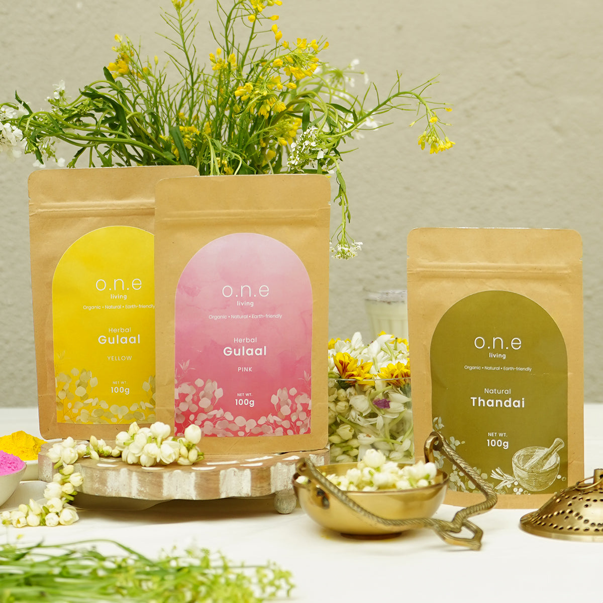 Natural Herbal Gulal & Thandai Mix | Pink & Yellow | 100 g | Set of 3