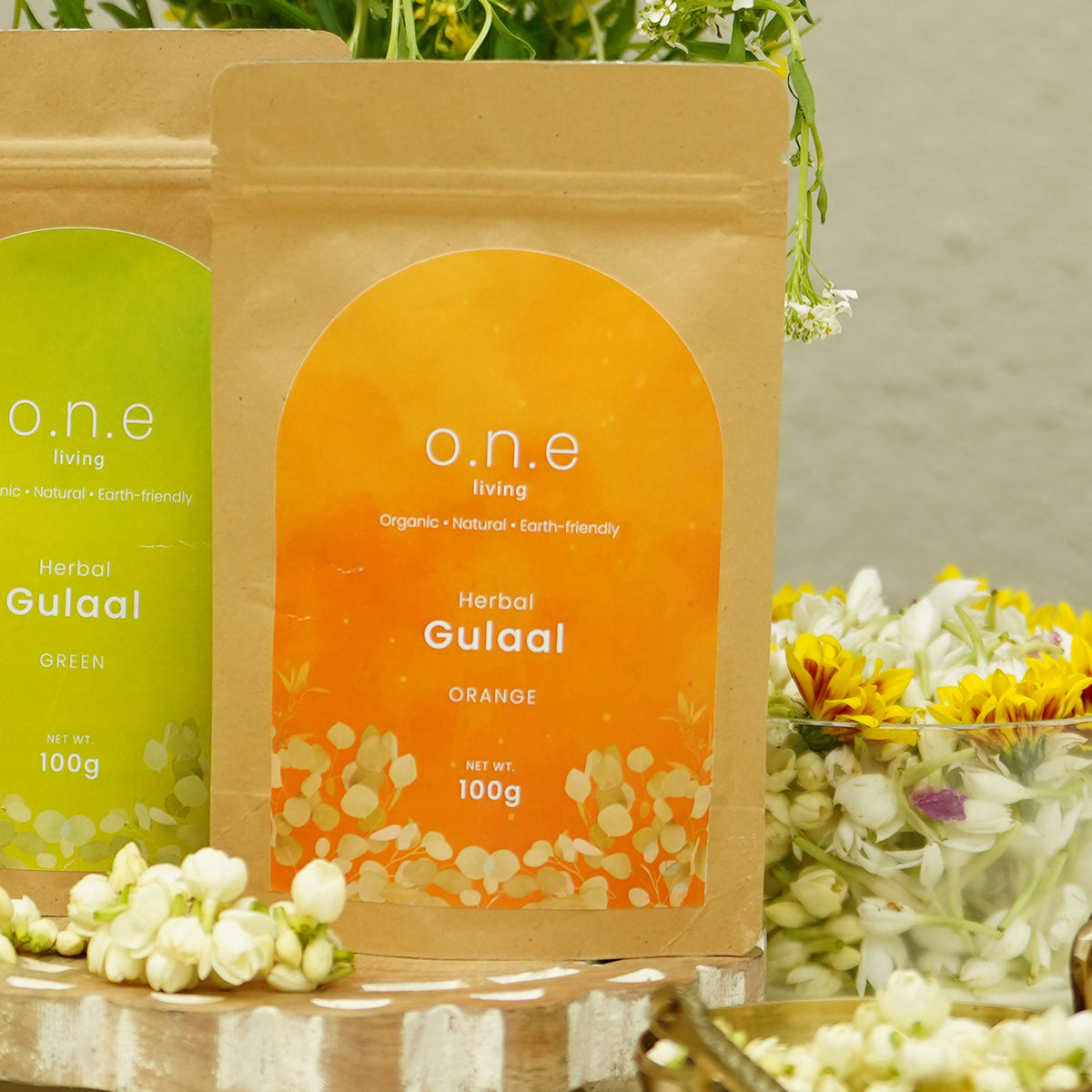 Natural Herbal Gulal | Green & Orange | 100 g | Set of 2