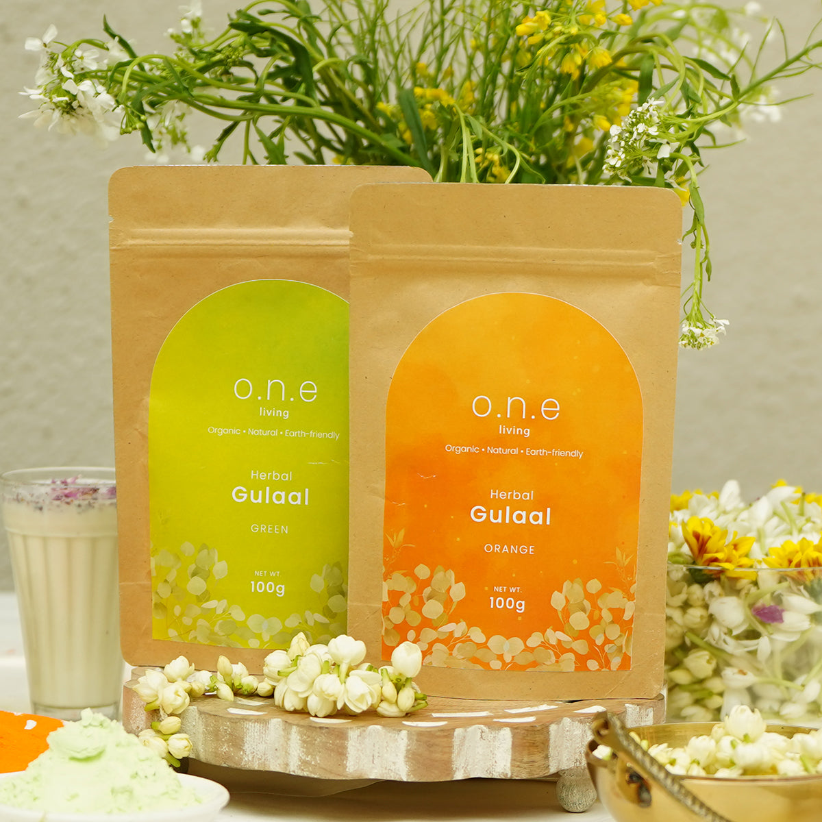 Natural Herbal Gulal | Green & Orange | 100 g | Set of 2