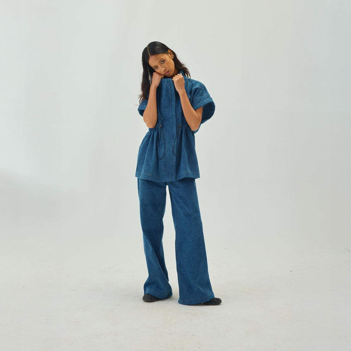 Denim Full Length Flare High Waist Pants | Blue