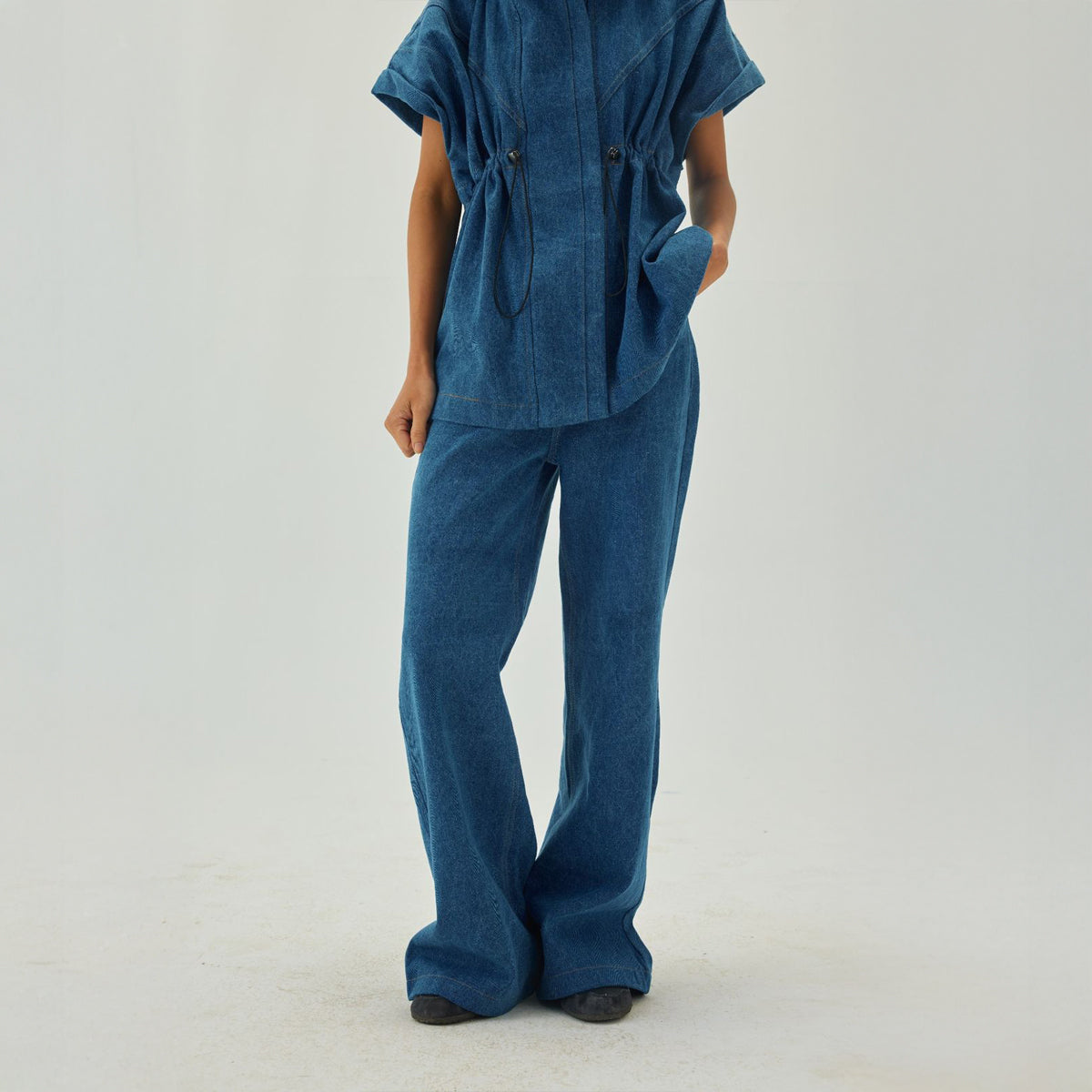 Denim Full Length Flare High Waist Pants | Blue