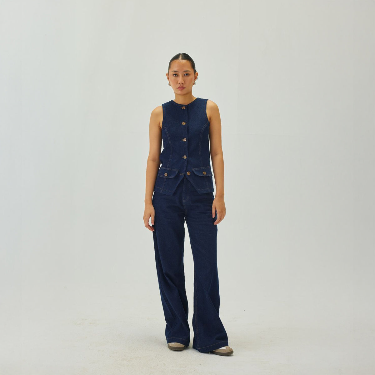 Denim High Waist Wide-Leg Pants | Blue