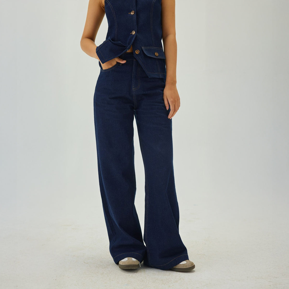 Denim High Waist Wide-Leg Pants | Blue