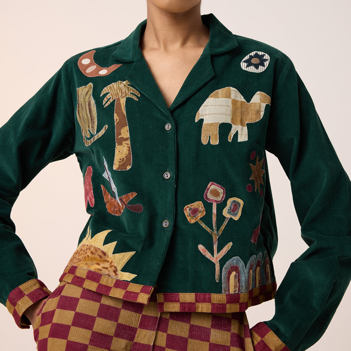 Crop Shirt (Green Jungle Applique)