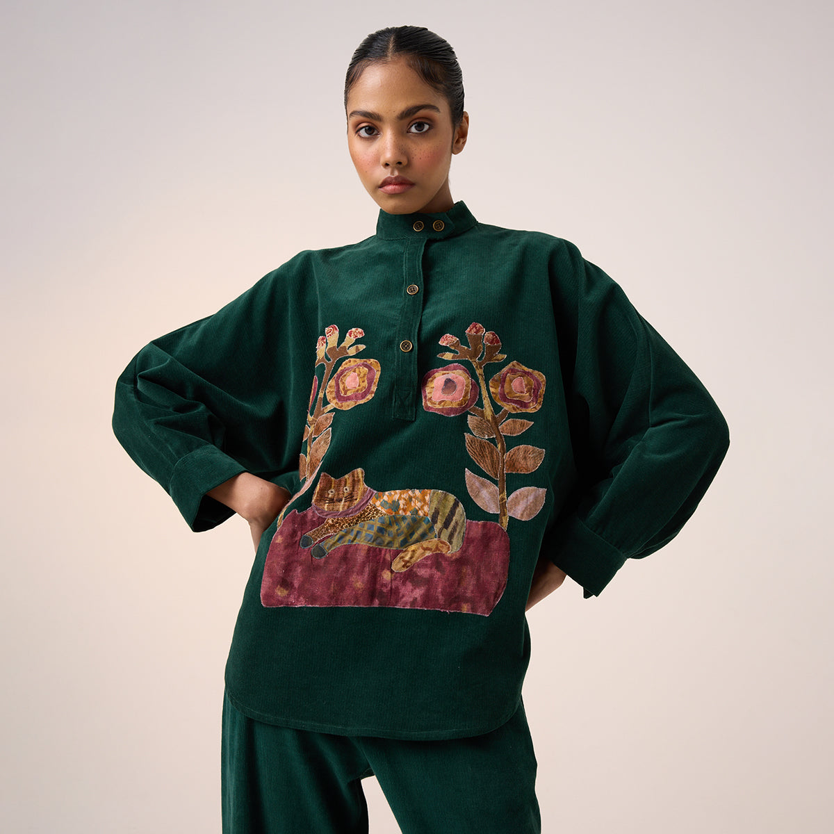 Kiera Shacket Set (Green Cat Applique)