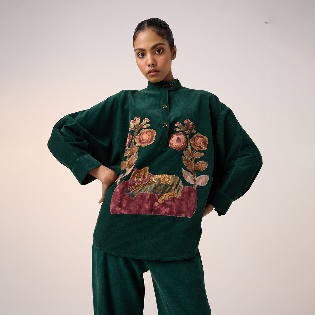 Kiera Shacket Set (Green Cat Applique)