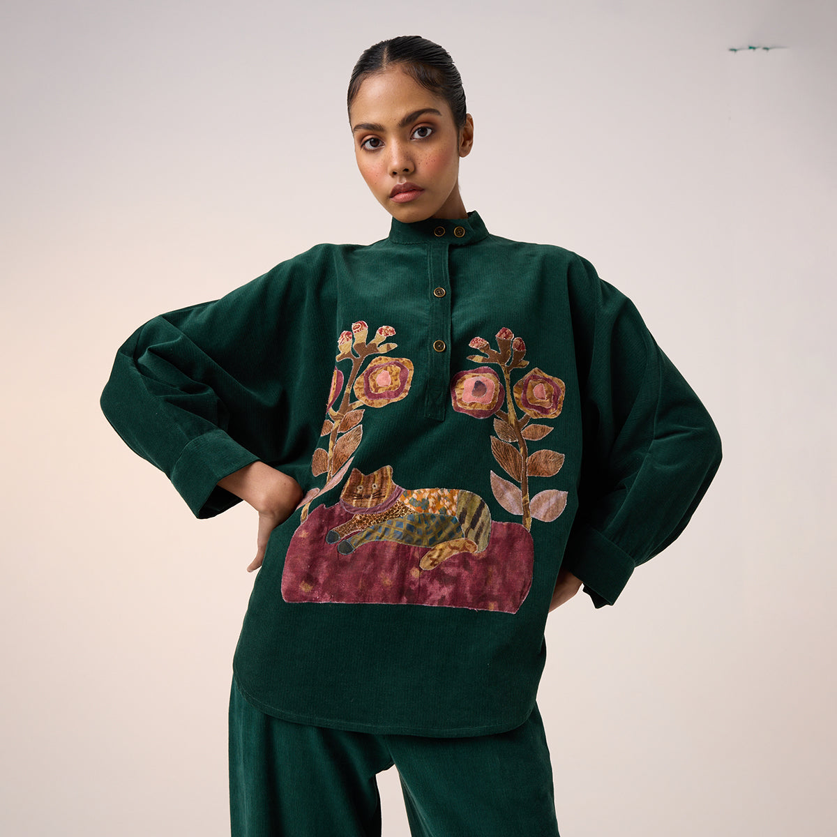 Kiera Shacket (Green Cat Applique)