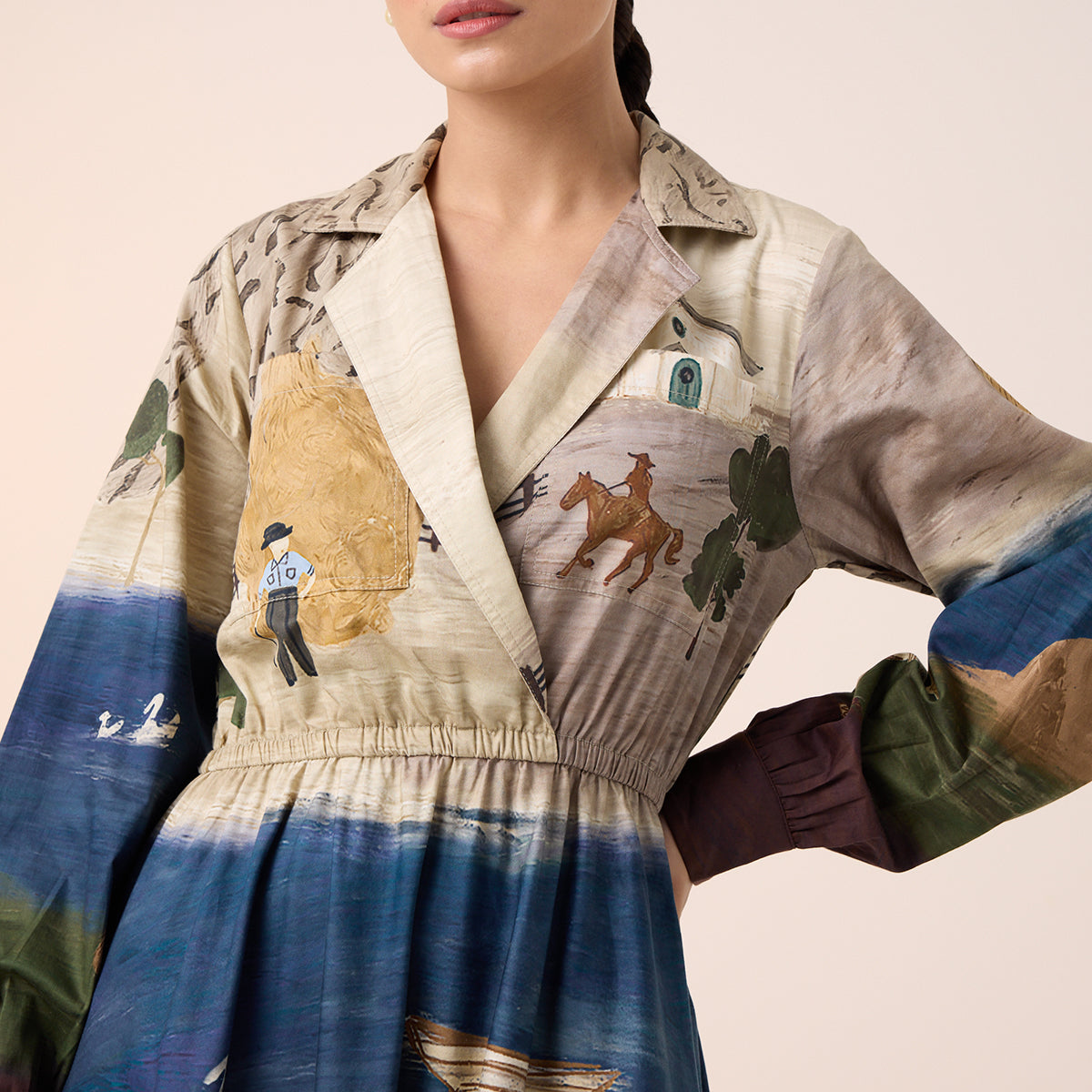 Print Blocked Dress (Village Print)