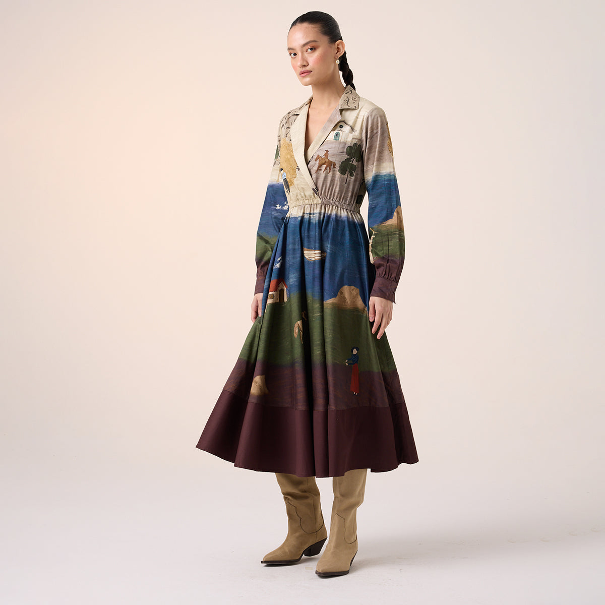 Print Blocked Dress (Village Print)