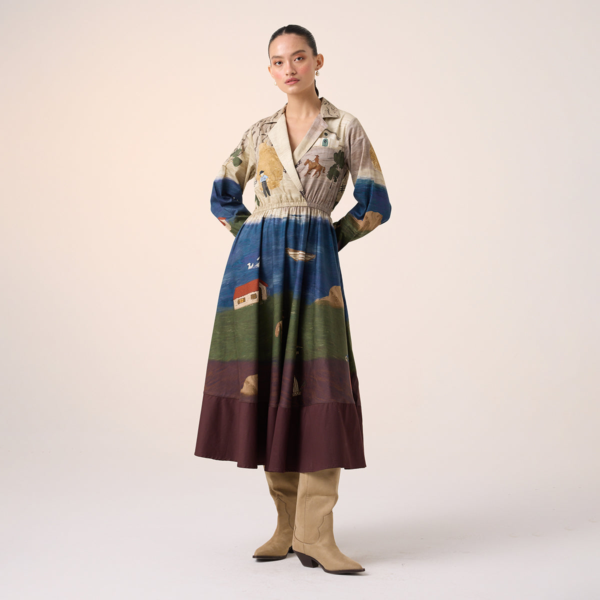 Print Blocked Dress (Village Print)