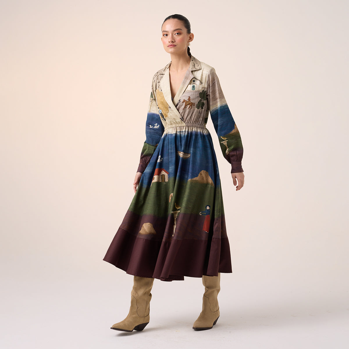 Print Blocked Dress (Village Print)