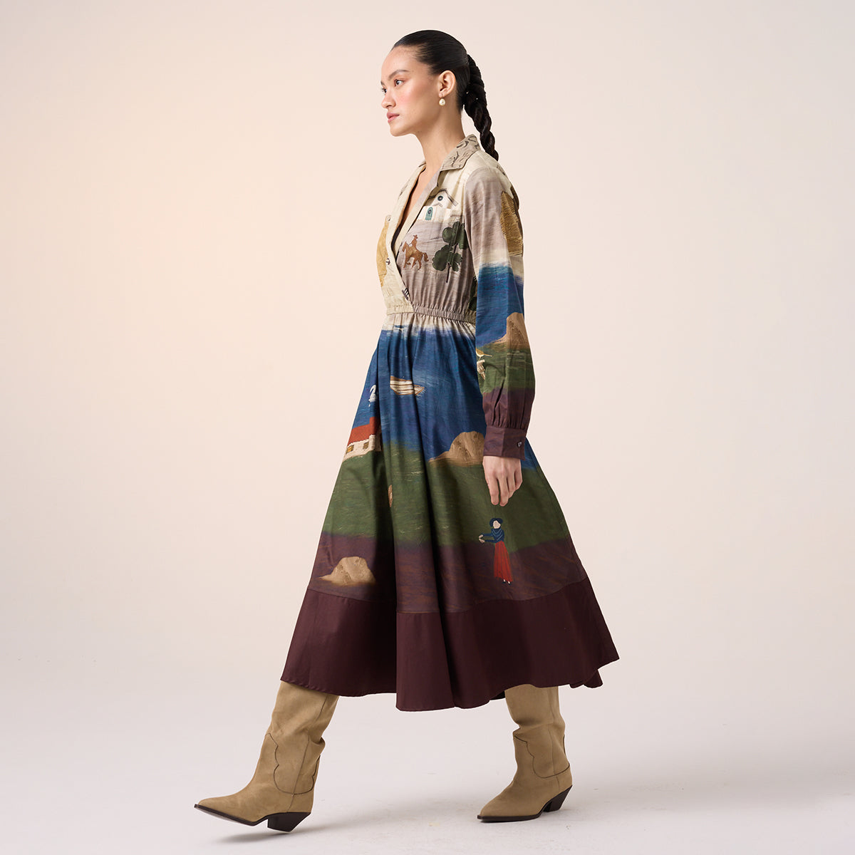 Print Blocked Dress (Village Print)