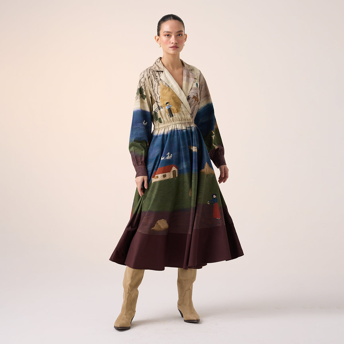 Print Blocked Dress (Village Print)