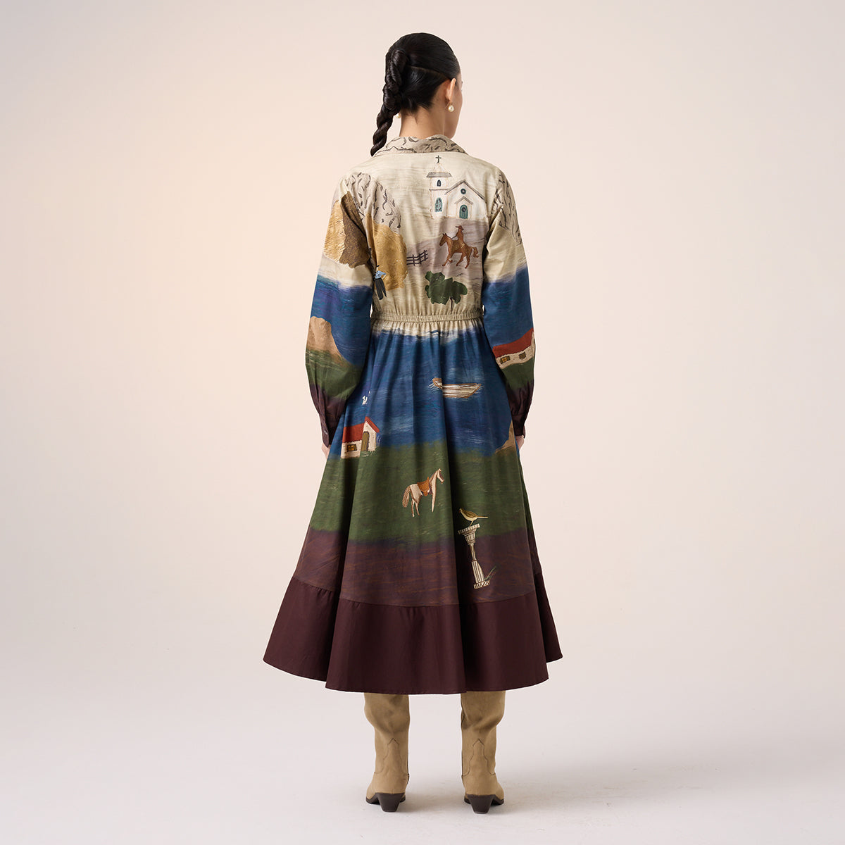 Print Blocked Dress (Village Print)