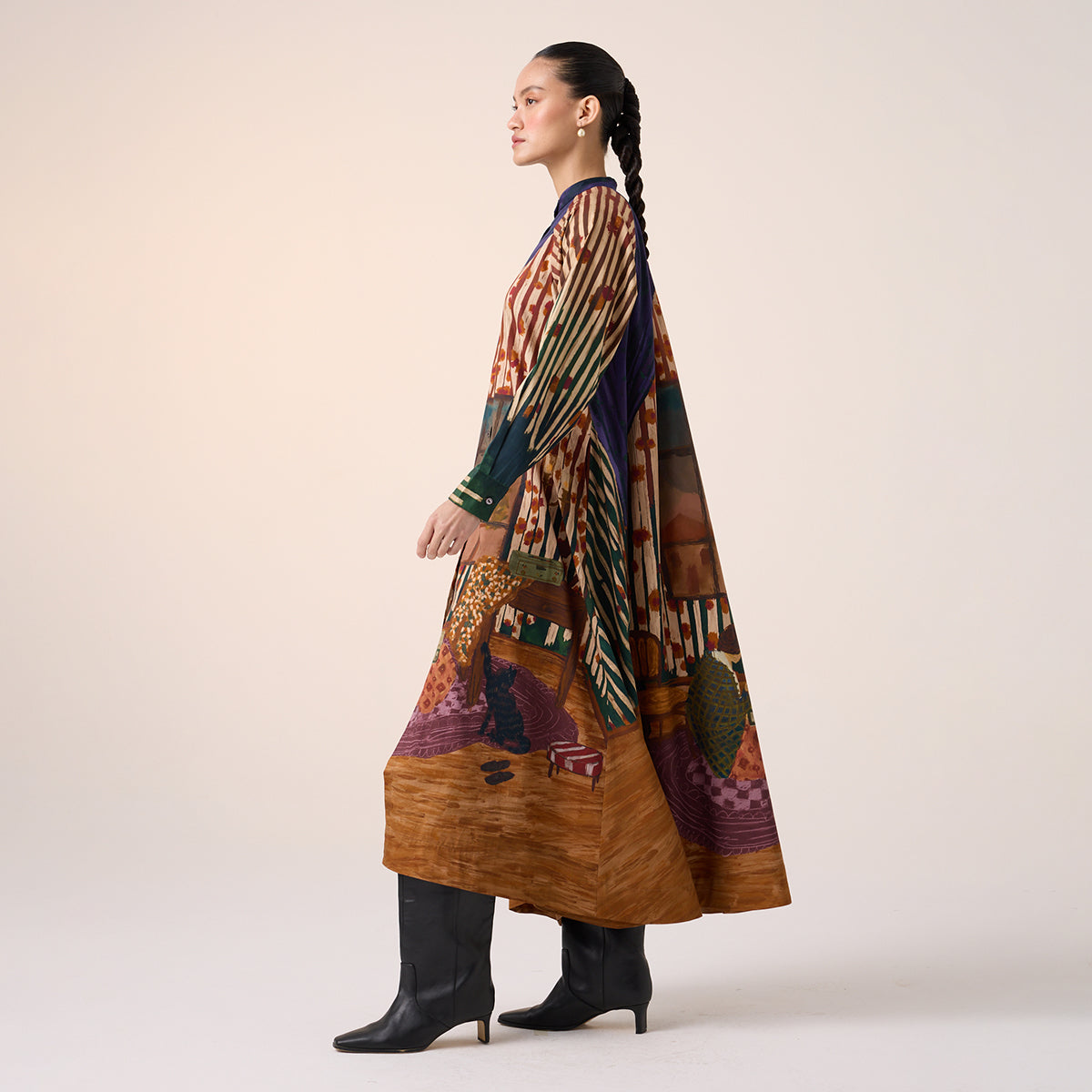 A-Line Long Dress (Village Print )