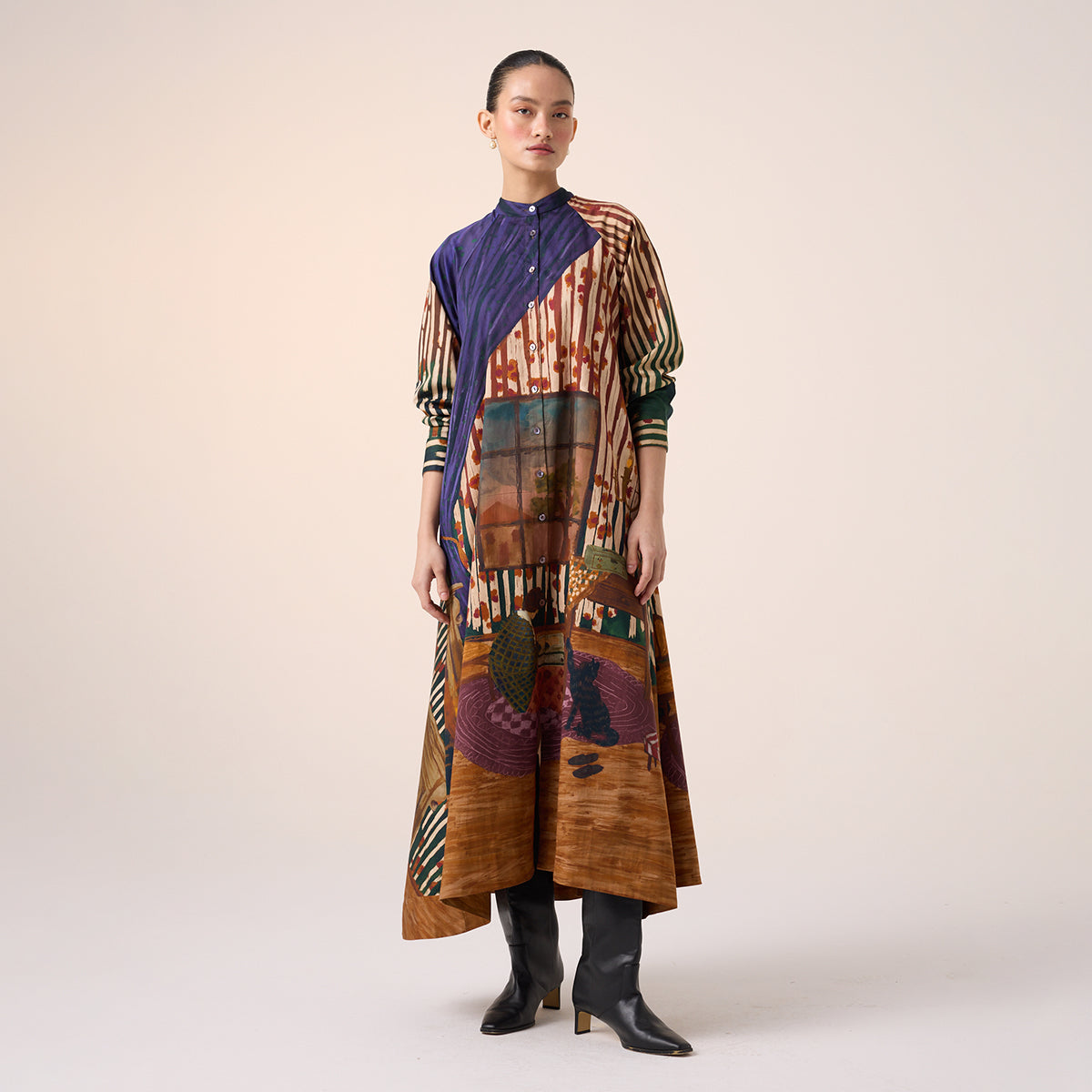 A-Line Long Dress (Village Print )