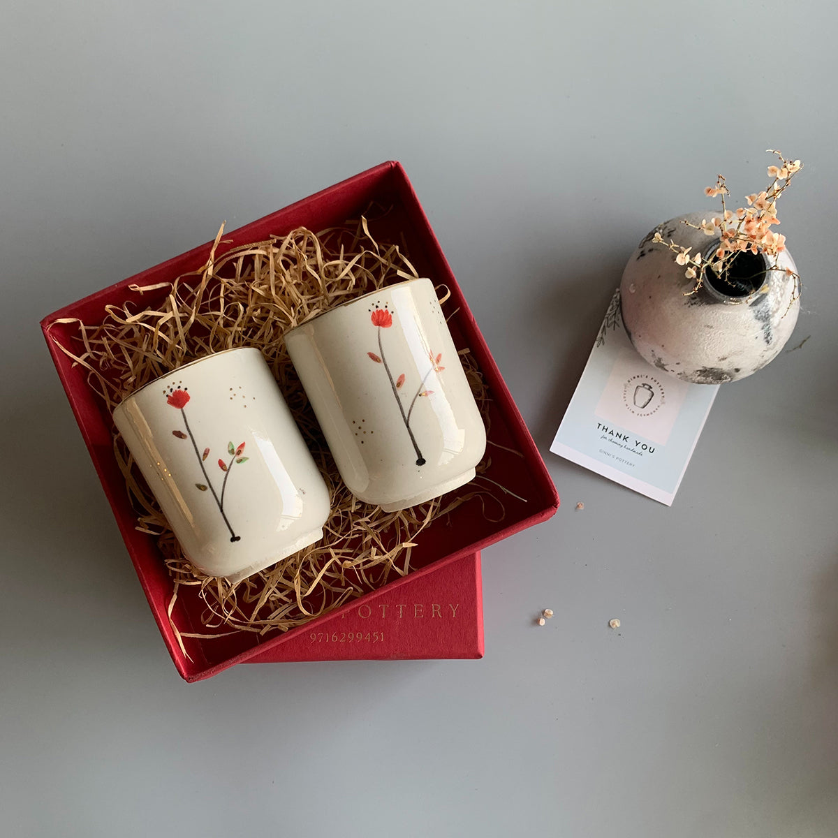 Hand painted wine Glasses | Cherry Blossom | Set of 2