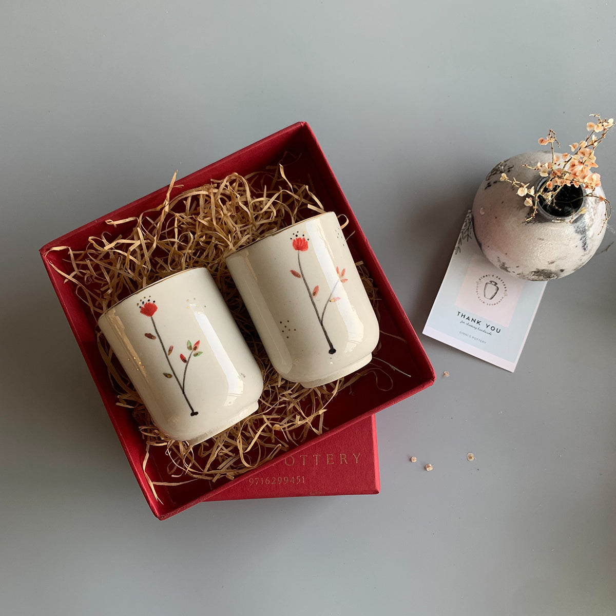 Hand painted wine Glasses | Cherry Blossom | Set of 2