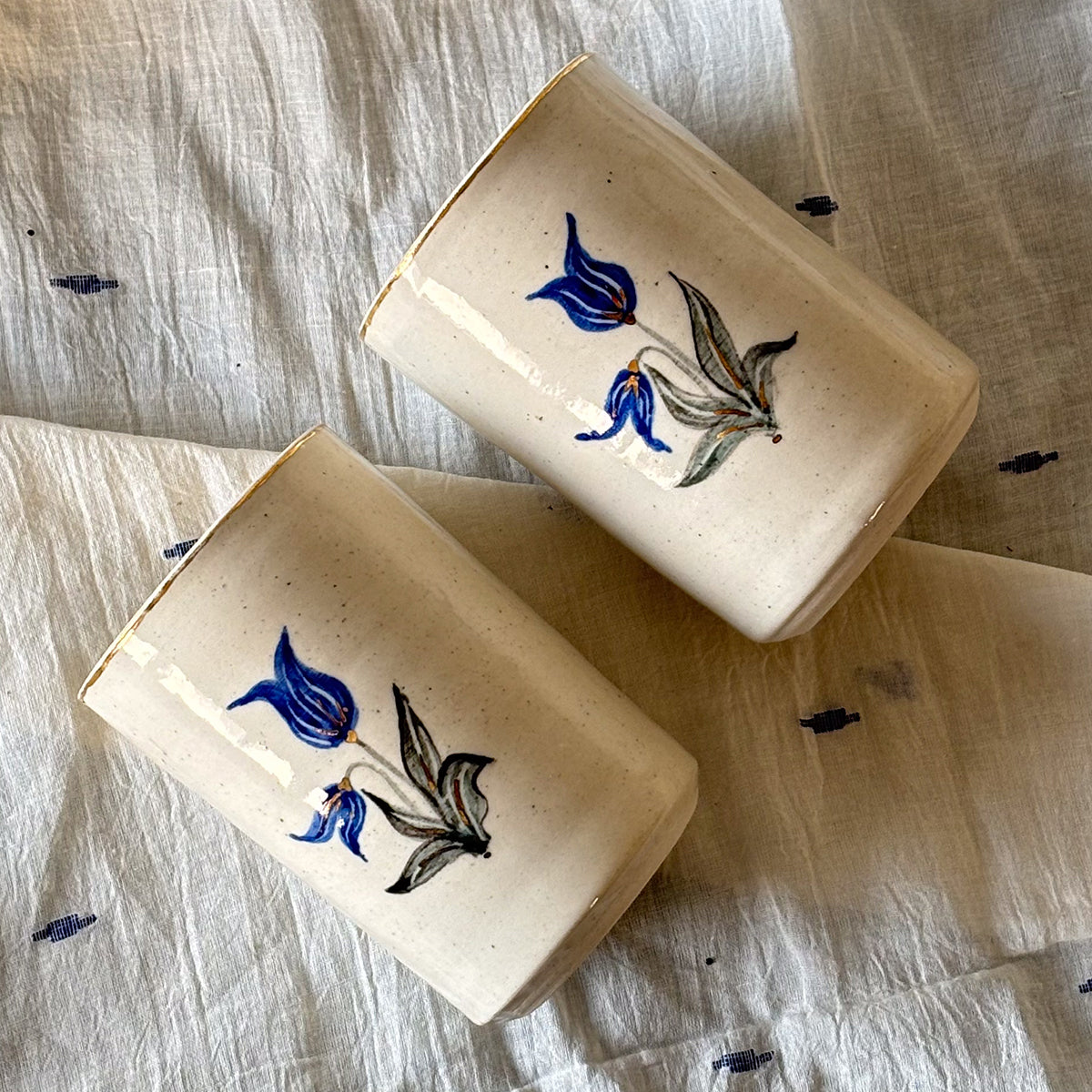 Hand painted wine glasses |Tulip - Large | set of two | Finished in 24 karat gold