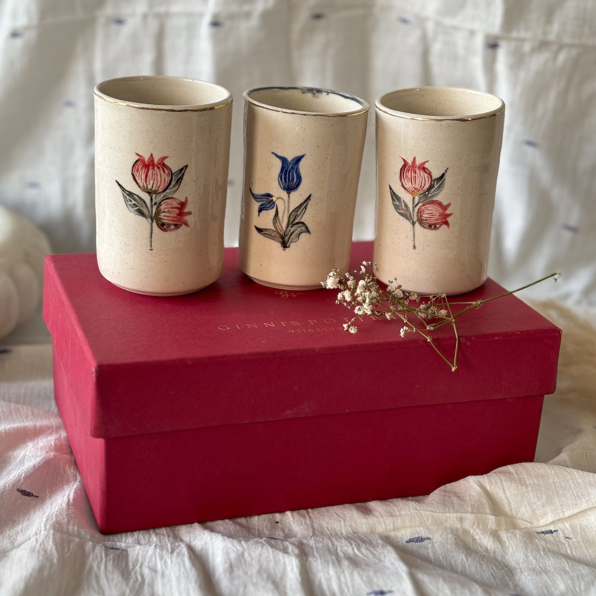 Hand painted wine glasses |Tulip - Large | set of two | Finished in 24 karat gold