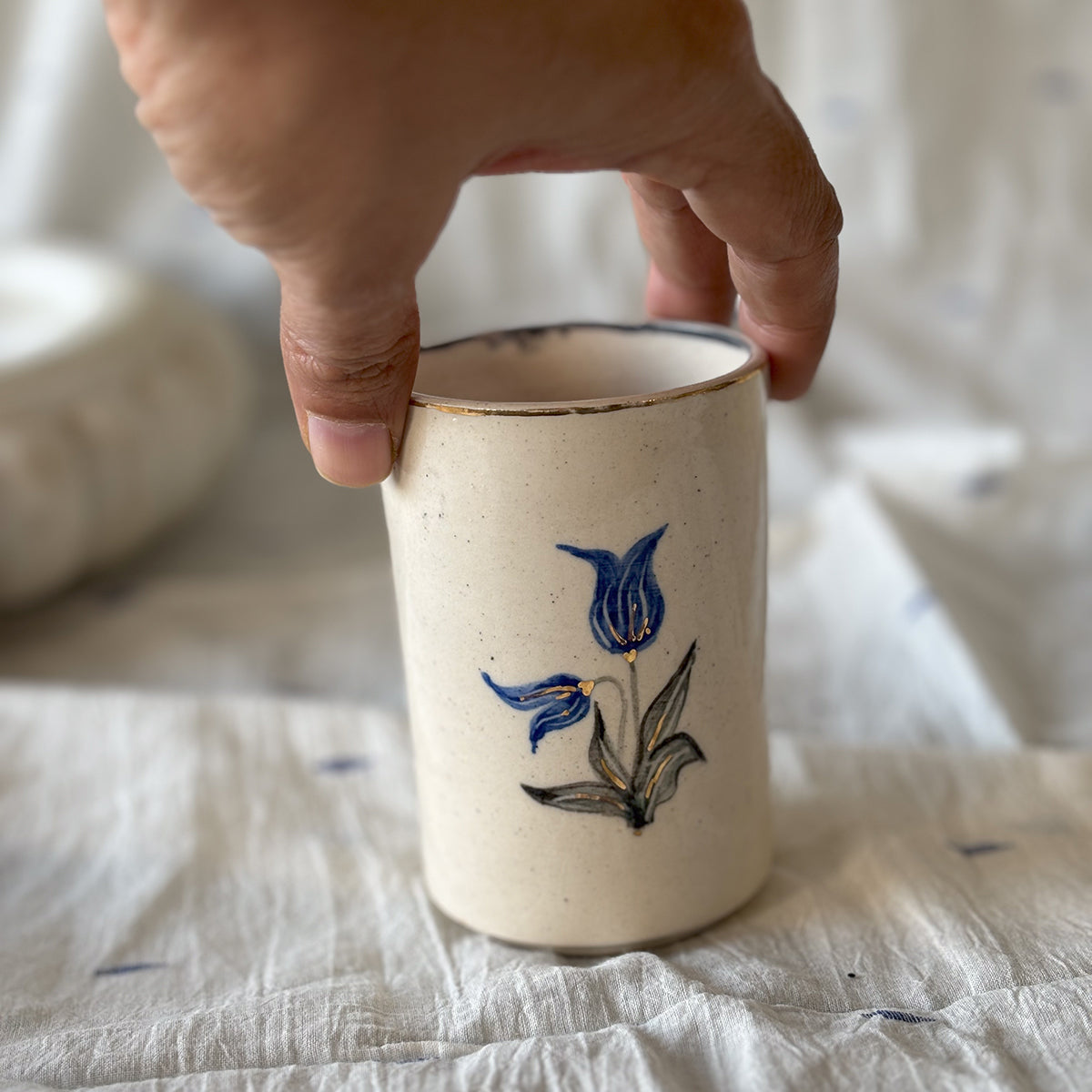 Hand painted wine glasses |Tulip - Large | set of two | Finished in 24 karat gold