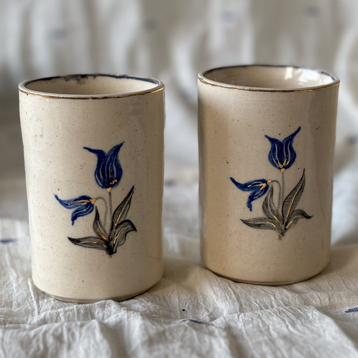 Hand painted wine glasses |Tulip - Large | set of two | Finished in 24 karat gold