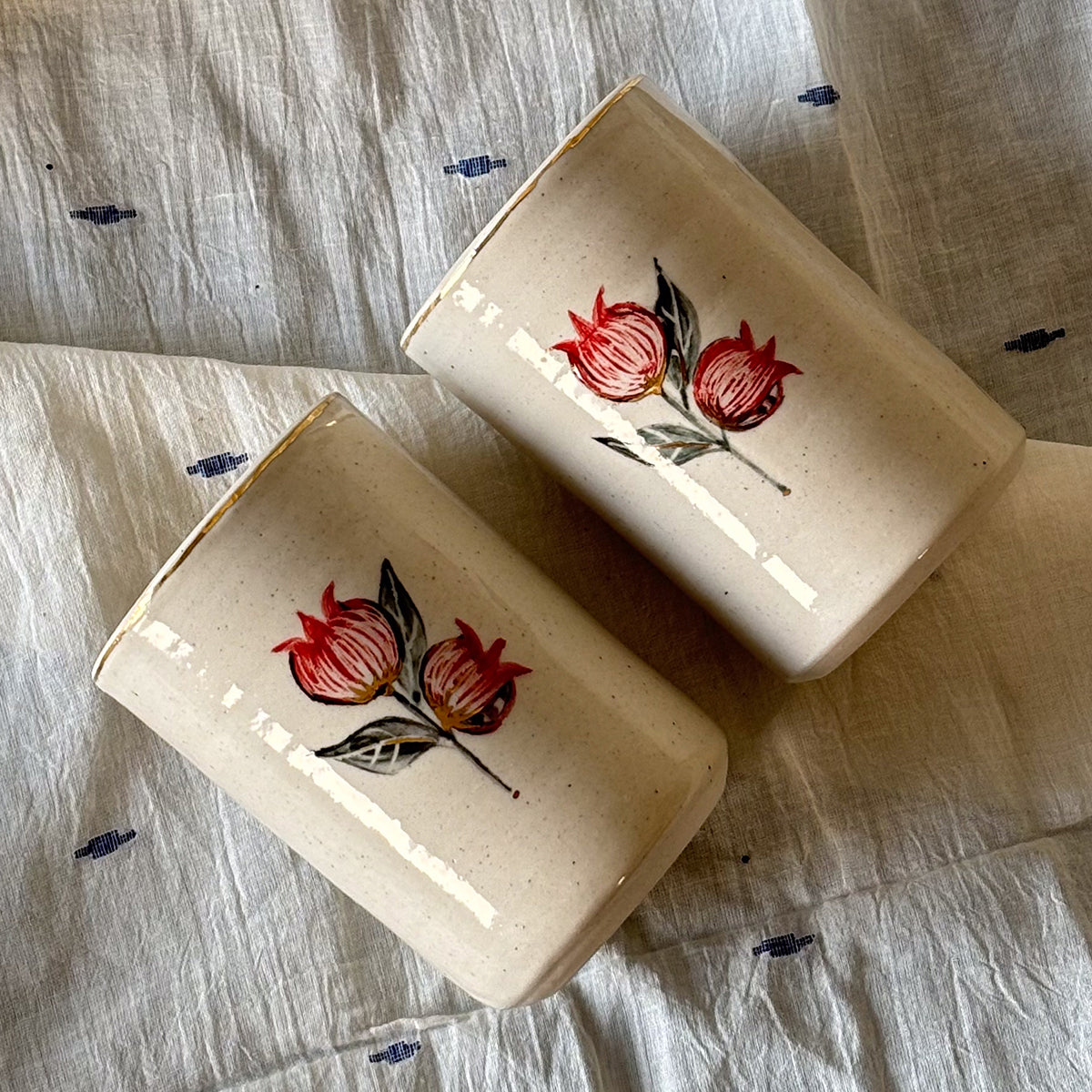 Hand painted wine glasses |Anaar - Large | set of two | Finished in 24 karat gold