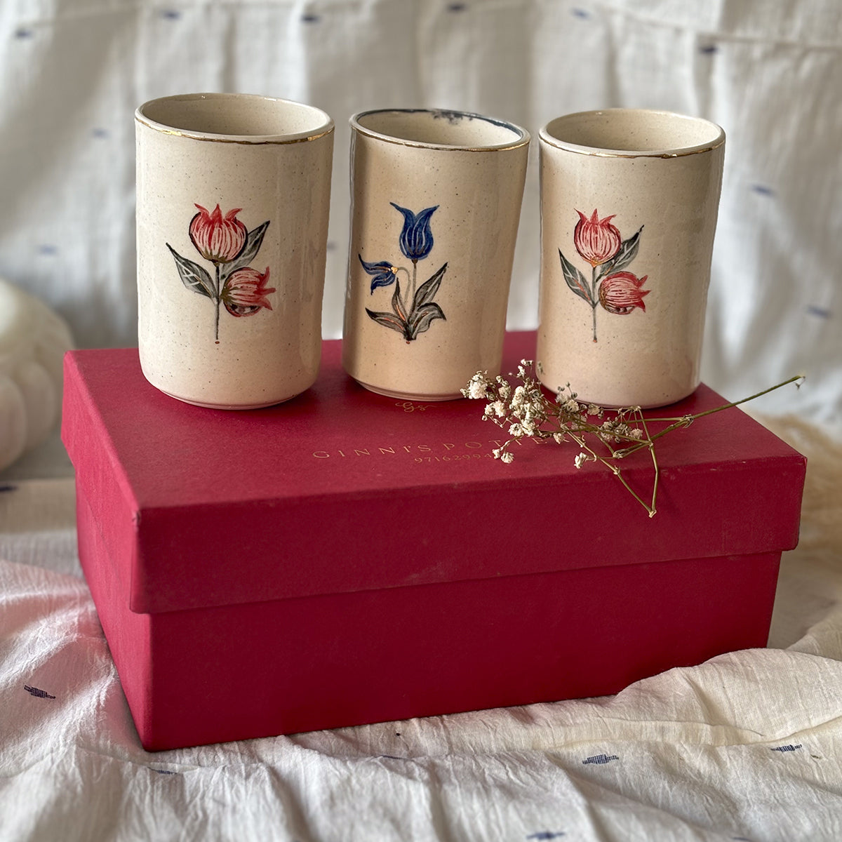 Hand painted wine glasses |Anaar - Large | set of two | Finished in 24 karat gold