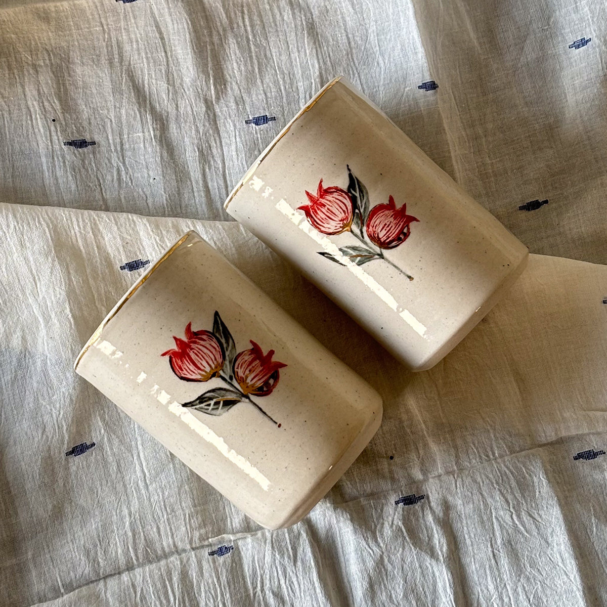 Hand painted wine glasses |Anaar - Large | set of two | Finished in 24 karat gold