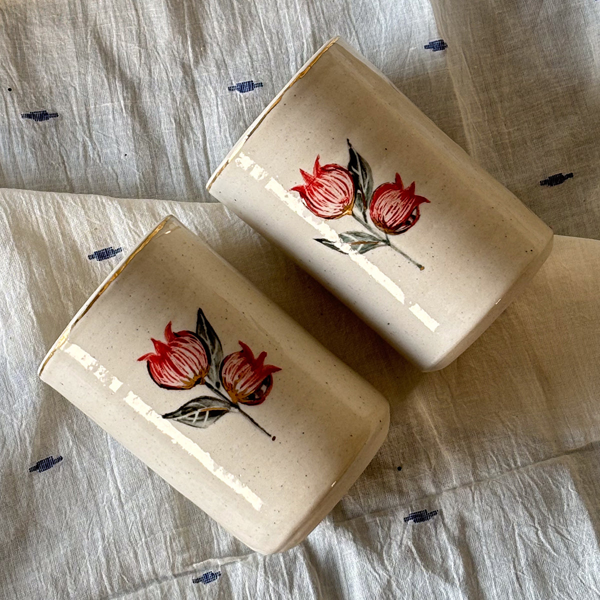 Hand painted wine glasses |Anaar - Large | set of two | Finished in 24 karat gold