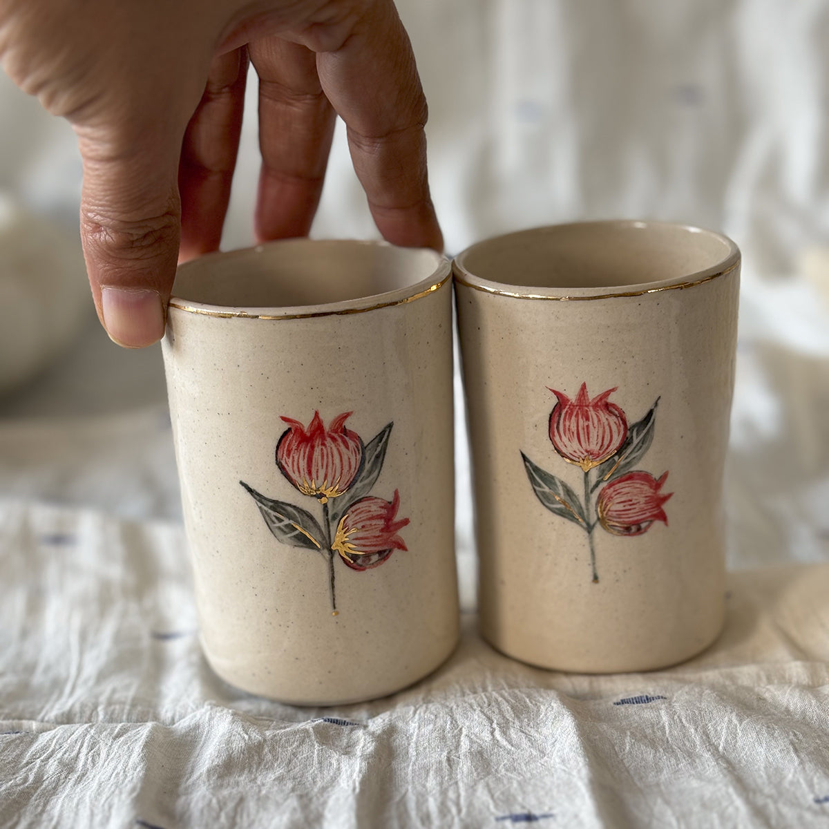 Hand painted wine glasses |Anaar - Large | set of two | Finished in 24 karat gold