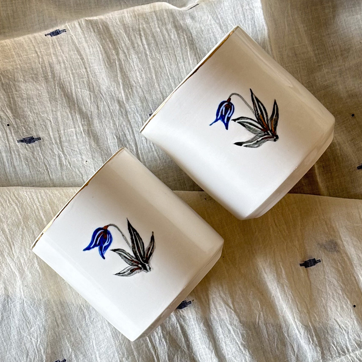 Hand painted Porcelain wine glasses |Tulip | set of two | Finished in 24 karat gold