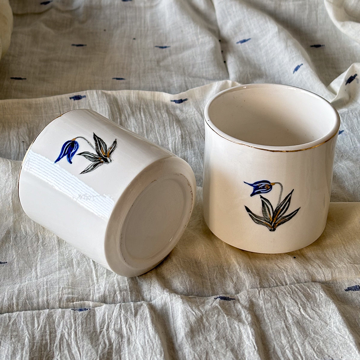 Hand painted Porcelain wine glasses |Tulip | set of two | Finished in 24 karat gold