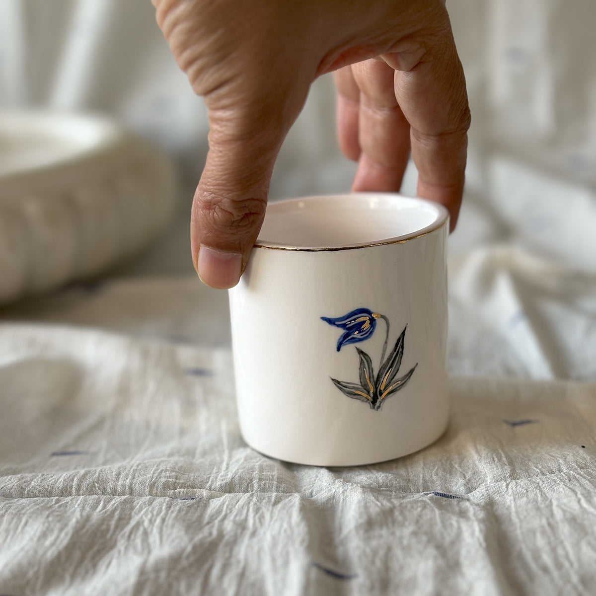 Hand painted Porcelain wine glasses |Tulip | set of two | Finished in 24 karat gold