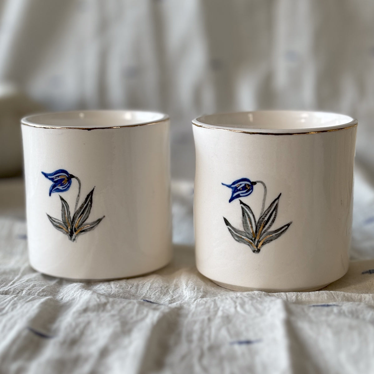 Hand painted Porcelain wine glasses |Tulip | set of two | Finished in 24 karat gold