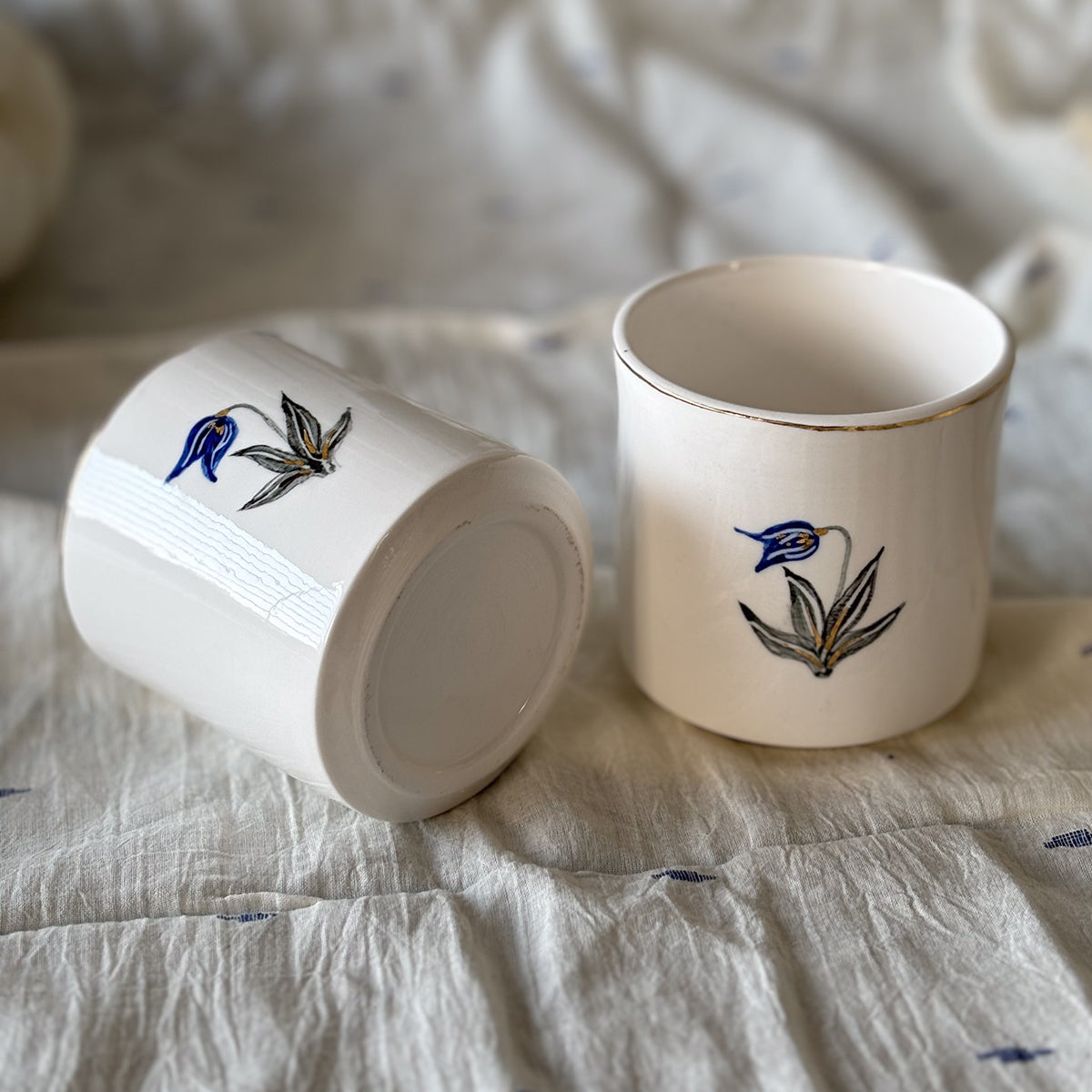 Hand painted Porcelain wine glasses |Tulip | set of two | Finished in 24 karat gold