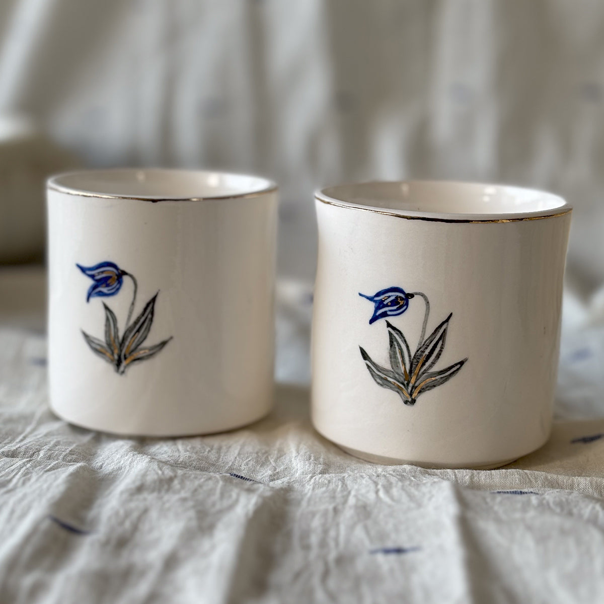 Hand painted Porcelain wine glasses |Tulip | set of two | Finished in 24 karat gold