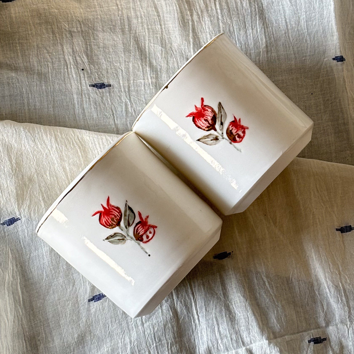 Hand painted Porcelain wine glasses |Anaar | set of two | Finished in 24 karat gold