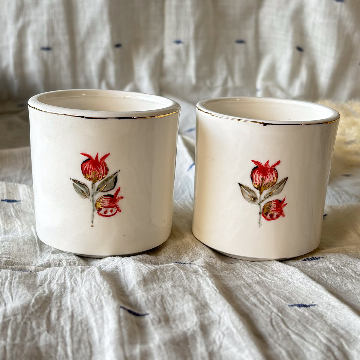 Hand painted Porcelain wine glasses |Anaar | set of two | Finished in 24 karat gold