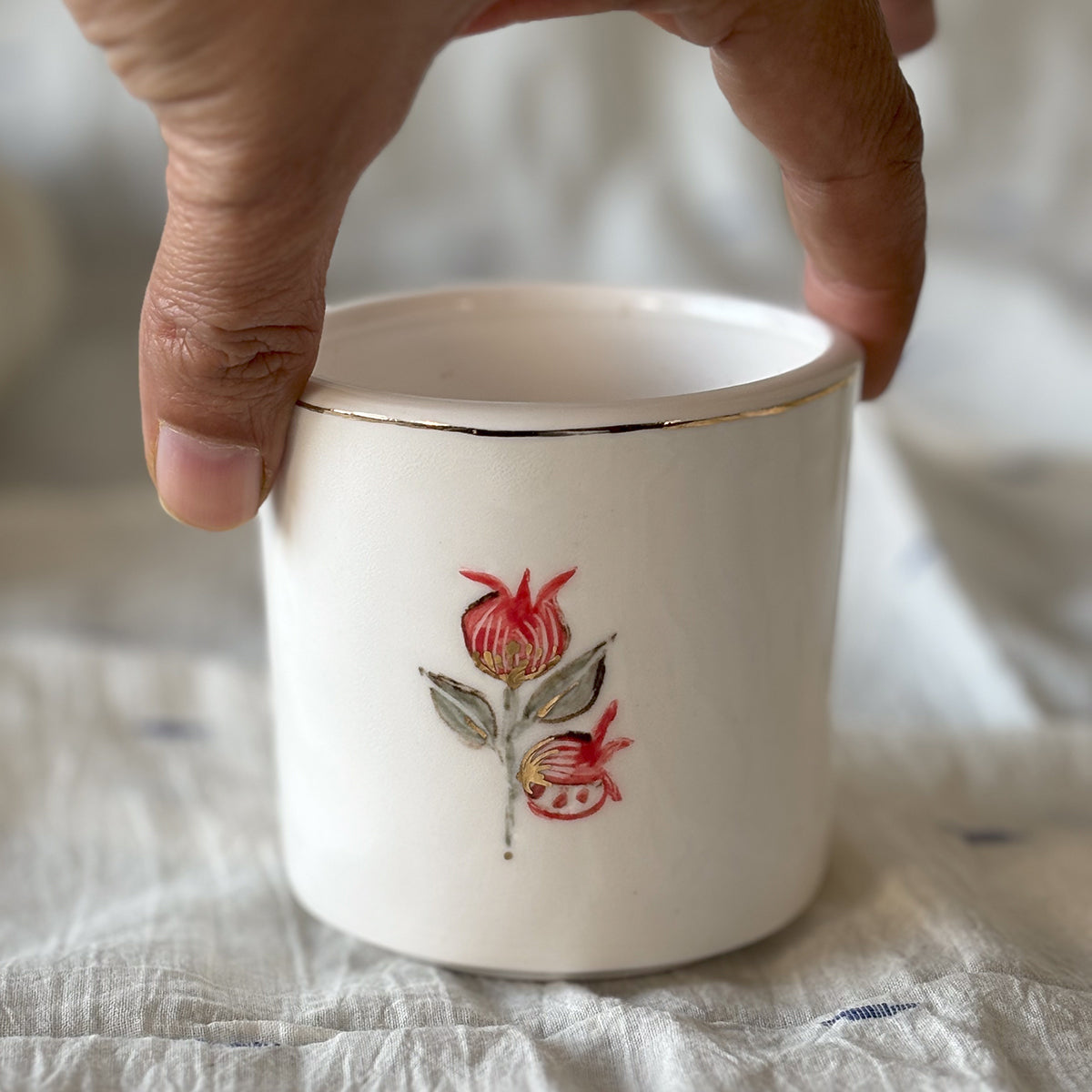 Hand painted Porcelain wine glasses |Anaar | set of two | Finished in 24 karat gold