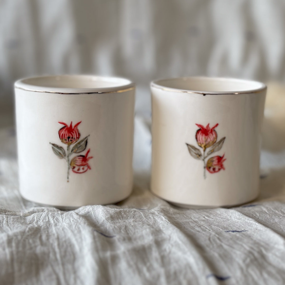 Hand painted Porcelain wine glasses |Anaar | set of two | Finished in 24 karat gold