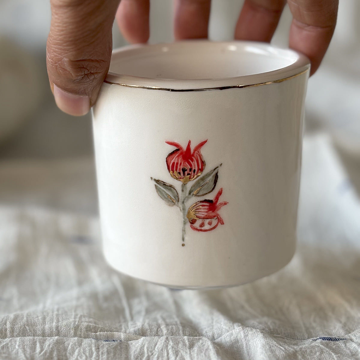 Hand painted Porcelain wine glasses |Anaar | set of two | Finished in 24 karat gold