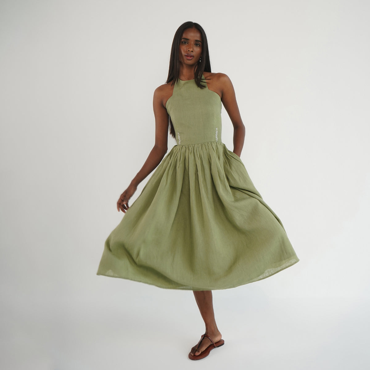 Titli Halter Dress - Sage Green