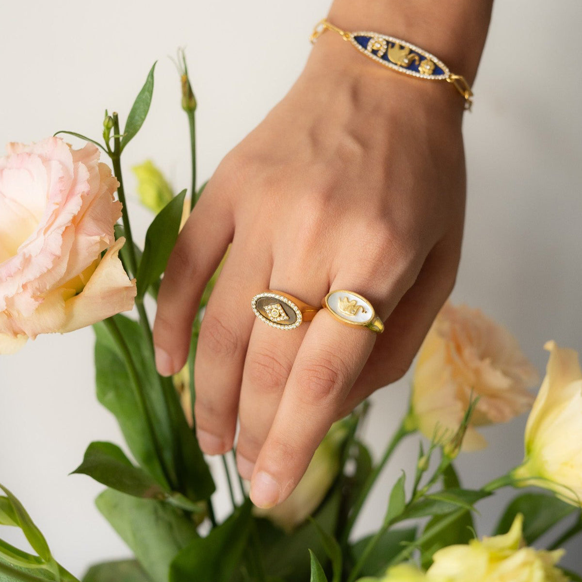 Elephant Mother of pearl Signet Ring Adjustable