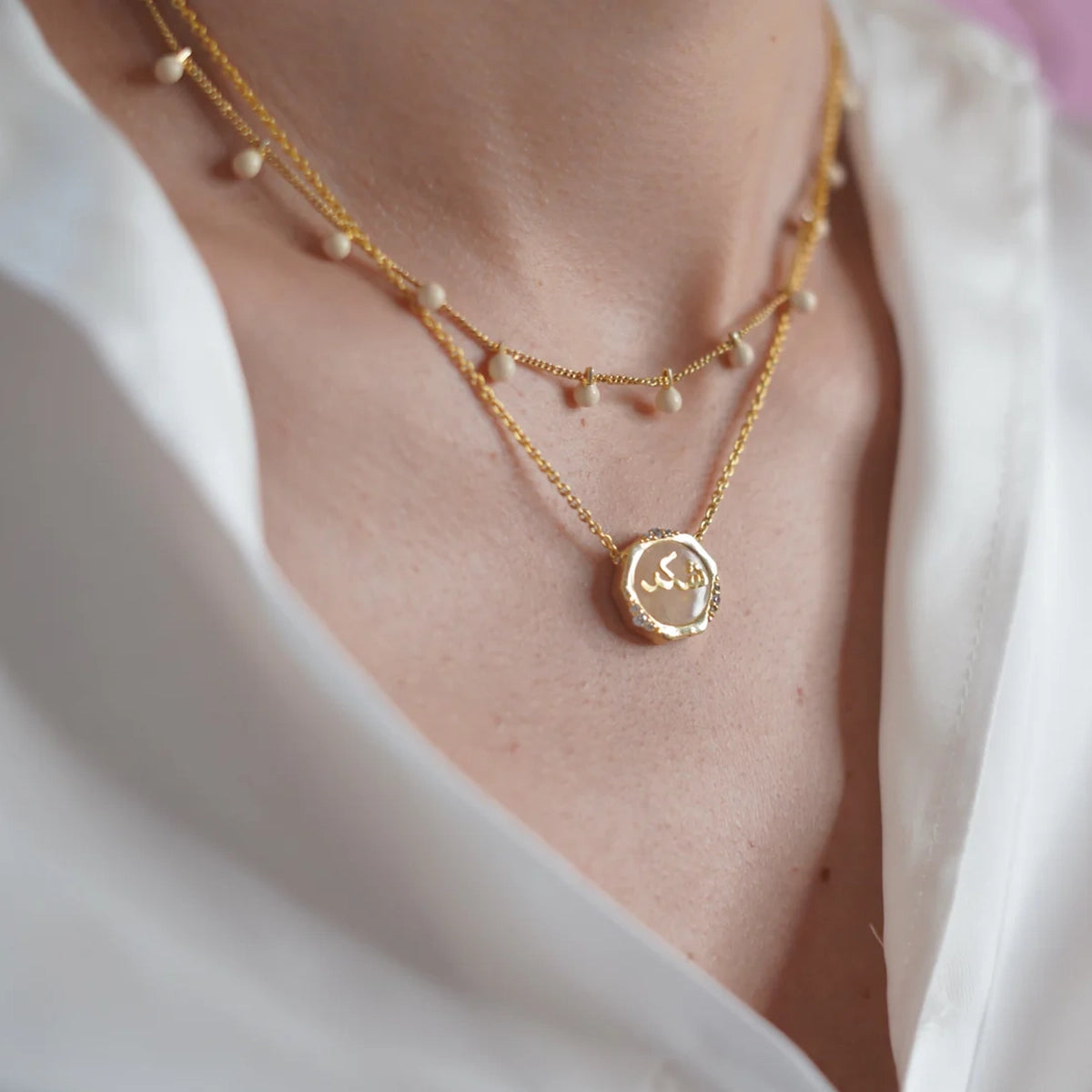 Shukr Rose Quartz Studded Necklace